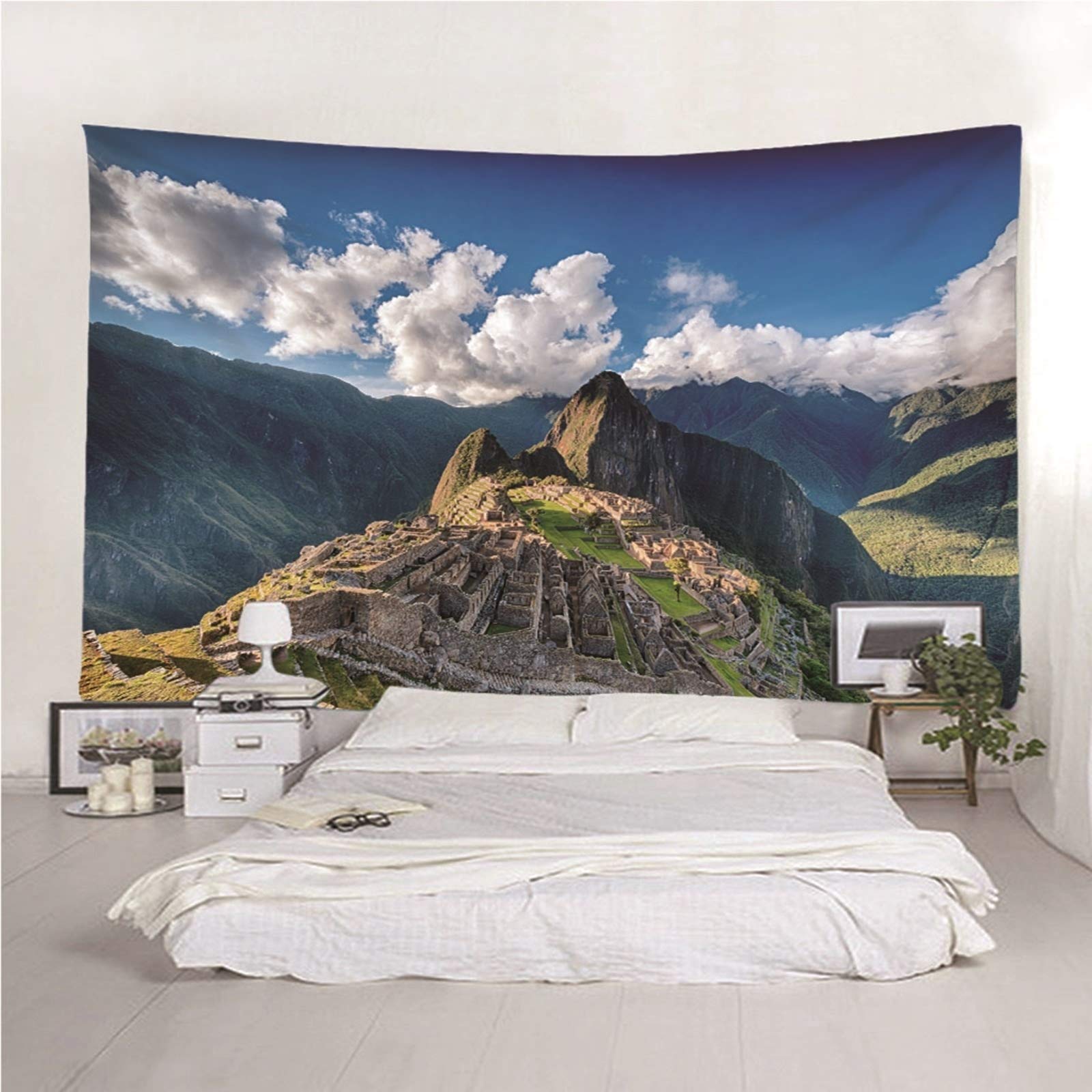 Tapiz Pequeño Mesa Piscina Suelo Tema De La Naturaleza Montañas Cafe Blanco Tela Pared Paisaje para Decoración Sala Estar del Dormitorio 240X220Cm