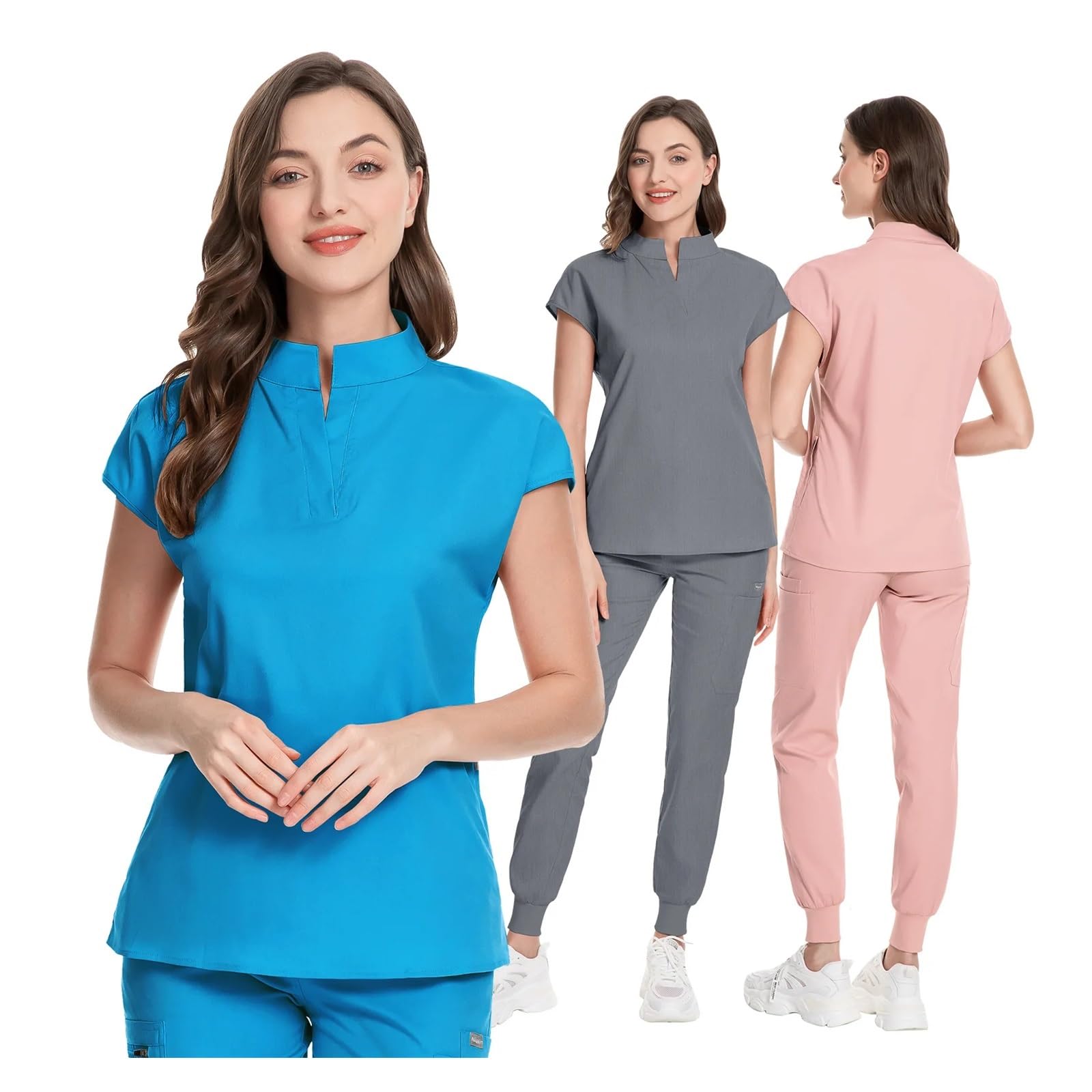 Uniformes Conjuntos de Bata quirúrgica for Mujer Batas quirúrgicas Accesorios for Enfermeras Hospital Clínica Dental Salón de Belleza Ropa de Trabajo Traje(Deep Blue,L)