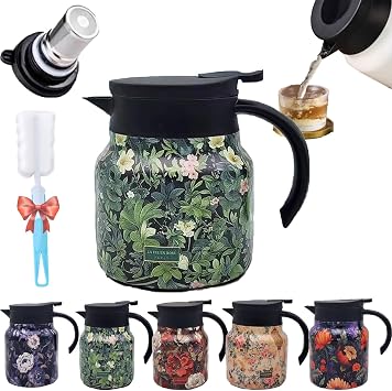 Vintage Floral Pattern Tea Built-In Infuser, Tea Infuser, Stainless Steel Thermal Carafe with Lid for Hot Drinks