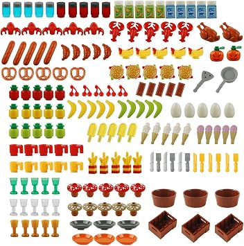 180pcs Food Building Blocks Kitchen Sencery Accessories Food Set Building Bricks Kit DIY Building Set Compatible All Major Brands #B