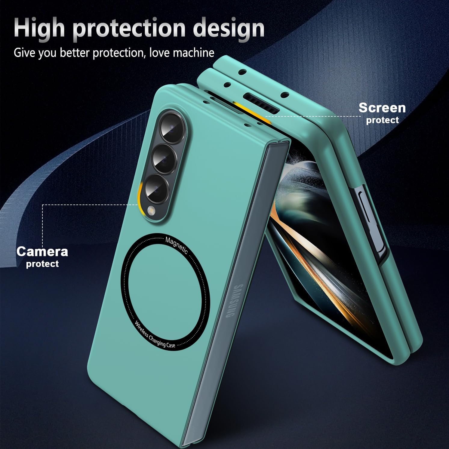 Magnetic for Galaxy Z Fold 6 5G Case,Lightweight,Slim Fit Drop Protection Rugged Shockproof Cover for Samsung Galaxy Z Fold 6 5G, Hard PC Shockproof Protective Phone Sky Blue 18-Z Fold6-03