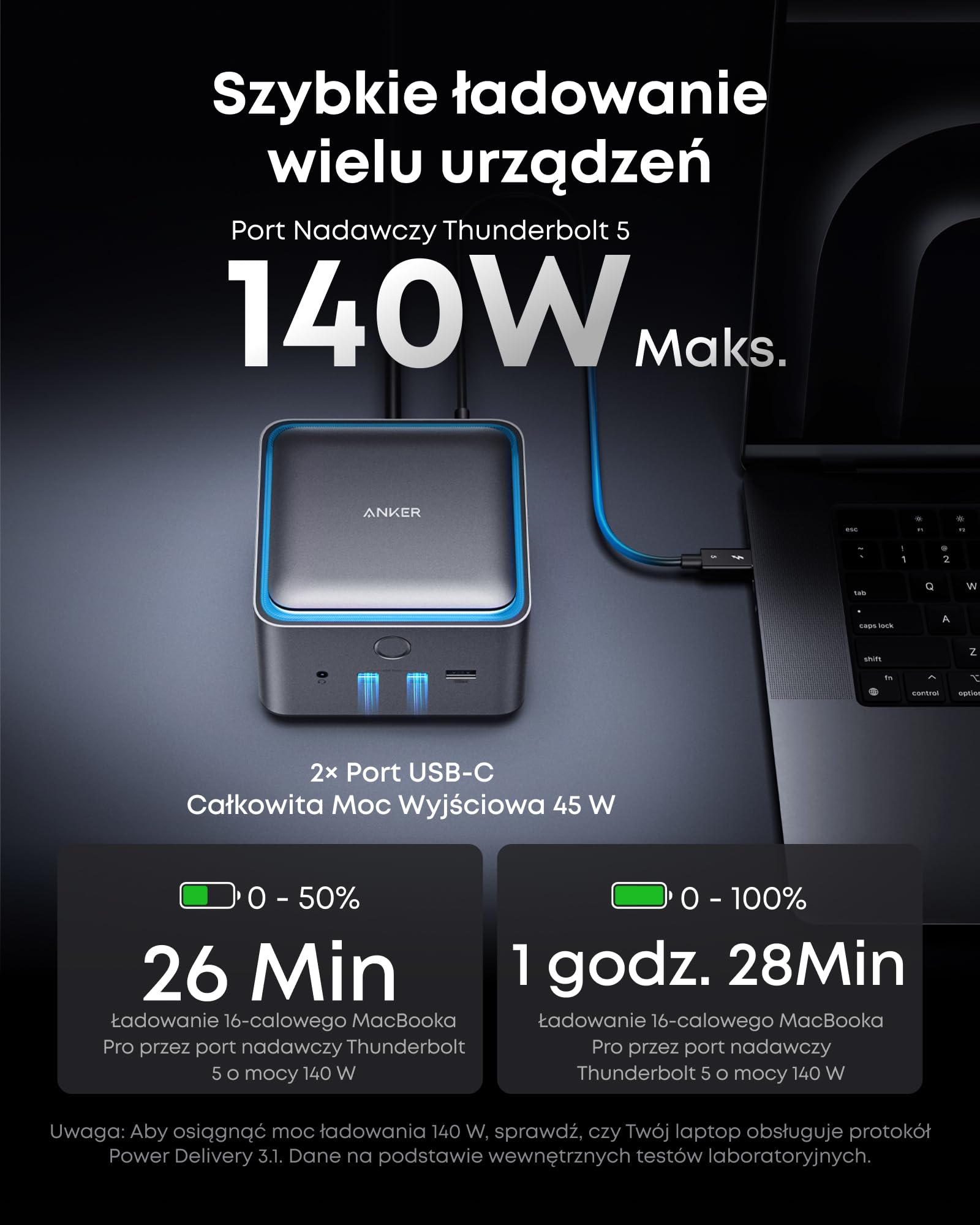 その他 ANKER Anker Prime Docking Station TB5 Stacja dokująca Anker Prime TB5, 14-portowa stacja dokująca