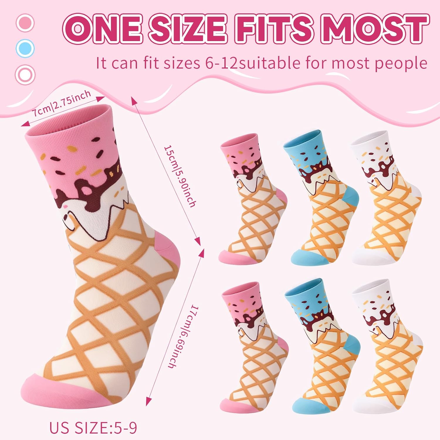 3 Pairs Fun Colorful Socks Novelty Crew Socks Women Funny Food Crazy Sock Birthday Party Favors Gift - Image 3