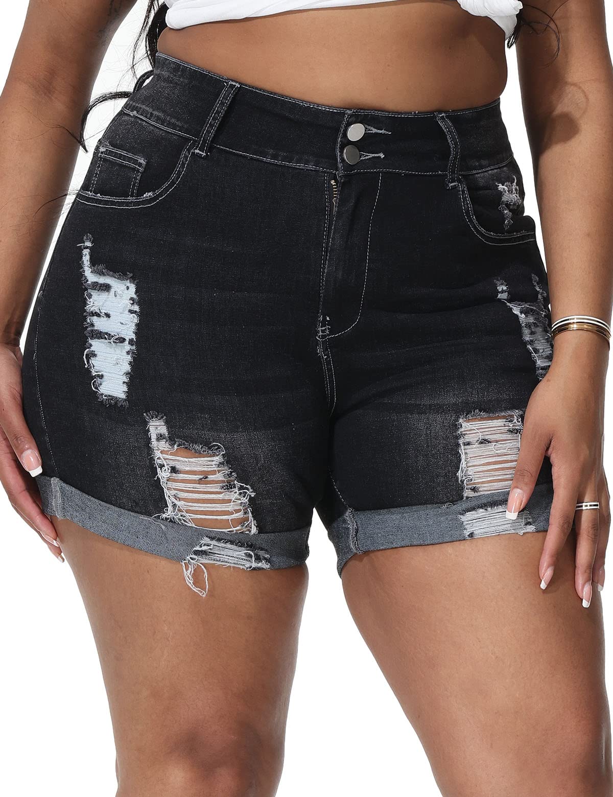 Plus Size Denim Shorts Women High Waisted Stretch Summer Jean Shorts