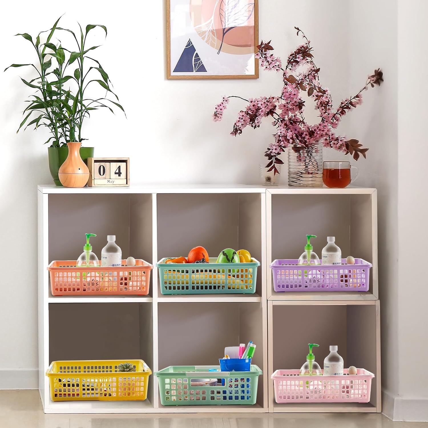 gisgfim 6 Pack Plastic Turn in Paper Trays for Classroom Storage Bin Basket Organizers for School Teacher Supplies Classroom Office Home Organization and Storage Tray Holds 4A Paper File (Pastel)