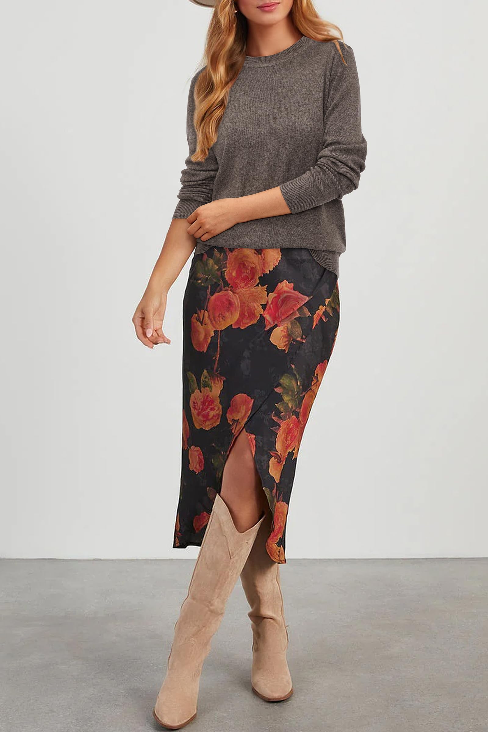 Arach&Cloz Pull tricoté en Cachemire mélangé pour Femme - Élégant - Automne-Hiver - Chaud - Col Rond - Chemisier