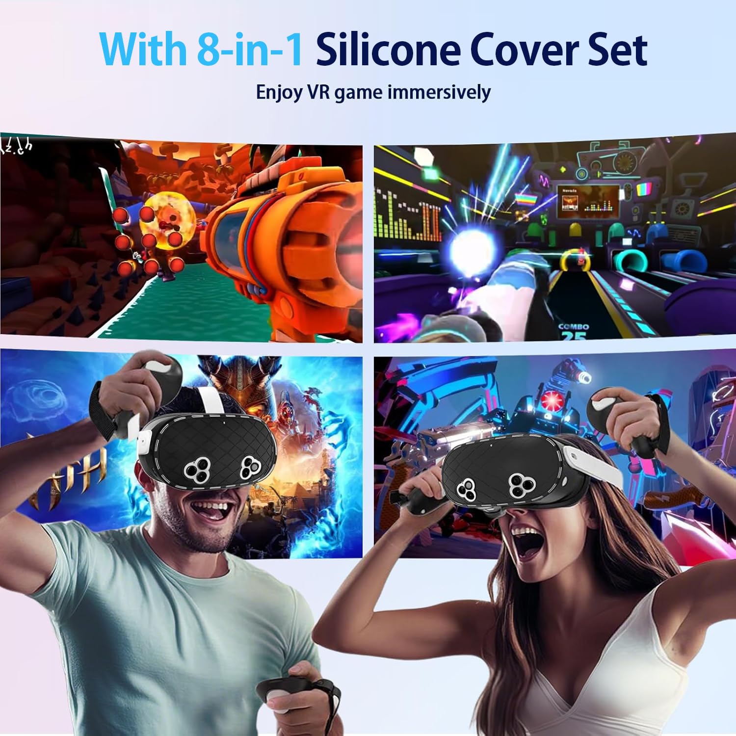 Set di cover in silicone 6 in 1 per accessori Meta Quest 3s, Juylay VR Cover protettiva Accessori per Oculus Quest 3S con interfaccia facciale, cover per guscio, copertura per presa del controller,