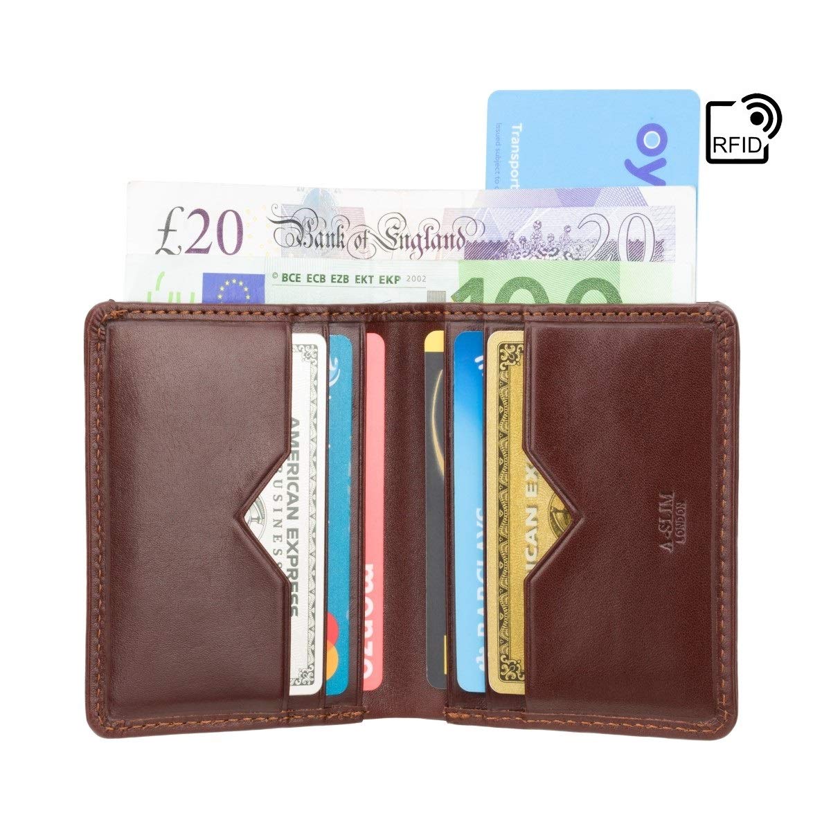 A-Slim Porte-monnaie en cuir Smart RFID Portafoglio sottile da uomo Portafoglio per bankonote e contanti La fente peut être scannée ultérieurement pour obtenir le consentement au paiement