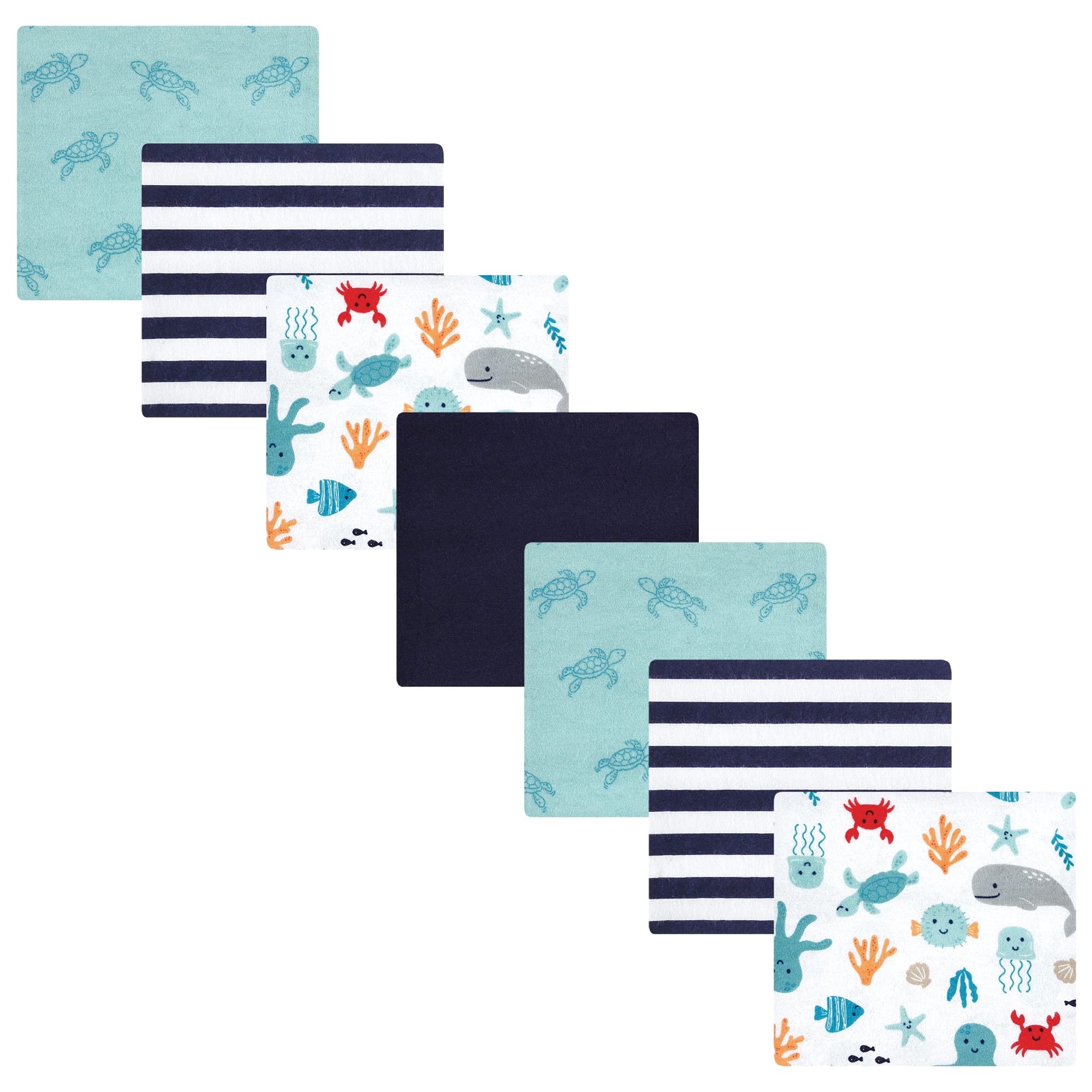 Hudson Baby Unisex Baby Cotton Flannel Receiving Blankets Bundle, Sea Characters, One Size