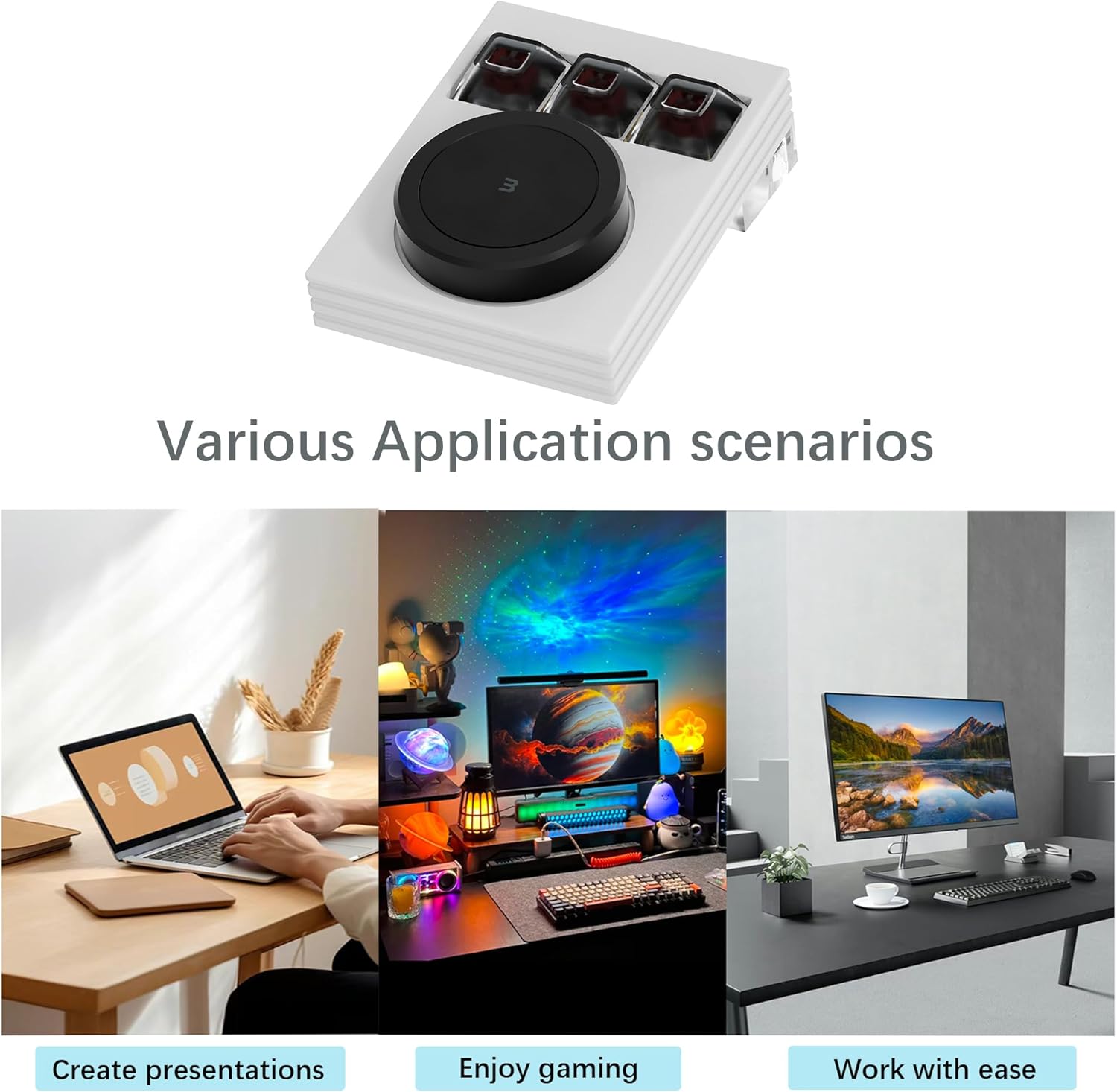 Macro Programmable Keypad,Mini 3-Key OSU Programmable Mechanical Keyboard,Copy Paste Keyboard with Knob Type-C Interface Compatible,Support for Win and Mac Systems (White)