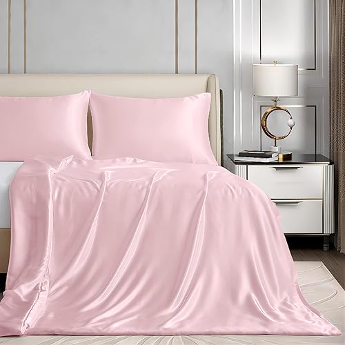 Homiest 48"x72" Weighted Blanket Duvet Cover, Blush Pink Satin With 8 Ties, Silky & Removable Zippered Twin Heavy Blanket Cover for Adults - 48 x 72 Inch - Blush Pink