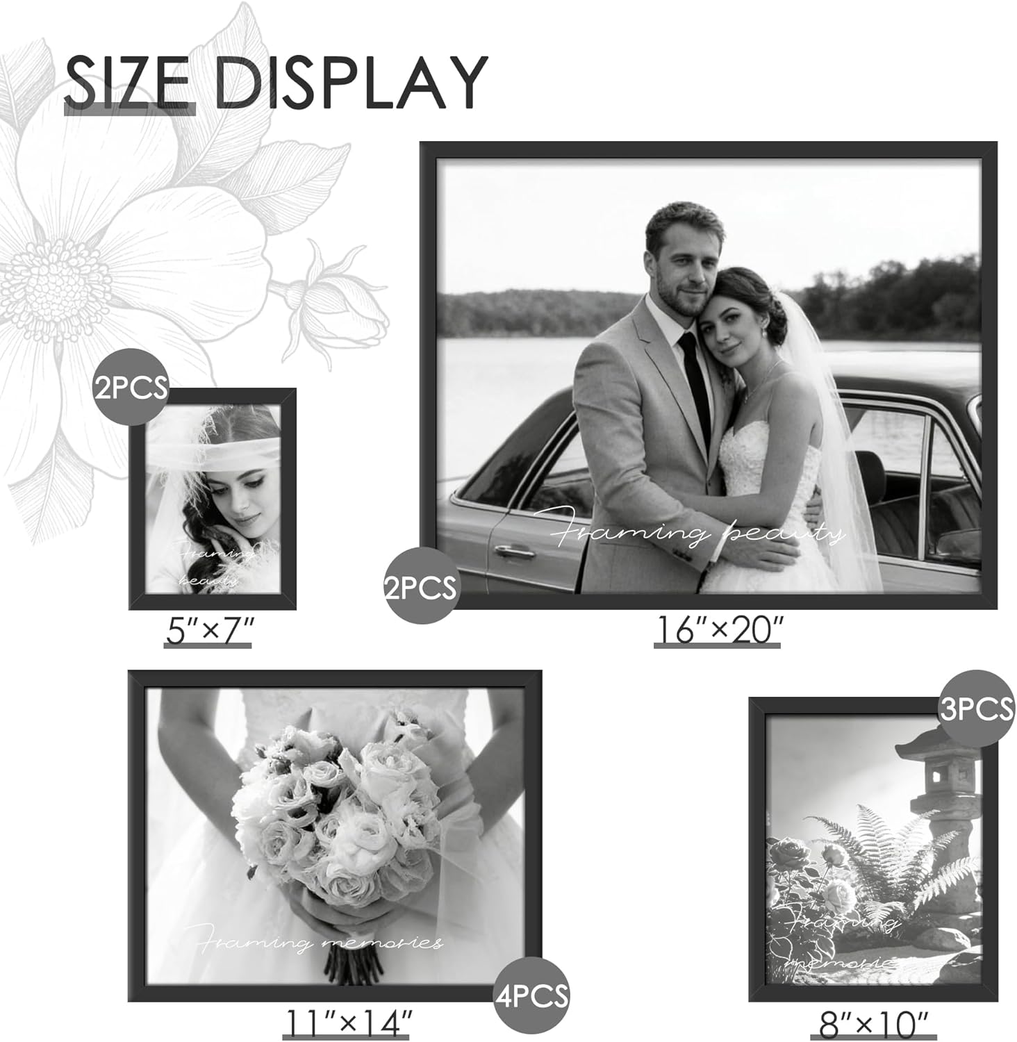 11 Pack Picture Frames Collage Wall Decor Set, Multi-Size Photo Frames for Wall Mounting, Gallery Wall Picture Frames Kit with 2pcs 16x20, 4pcs 11x14, 3pcs 8x10, 2pcs 5x7, Black Frame Sets