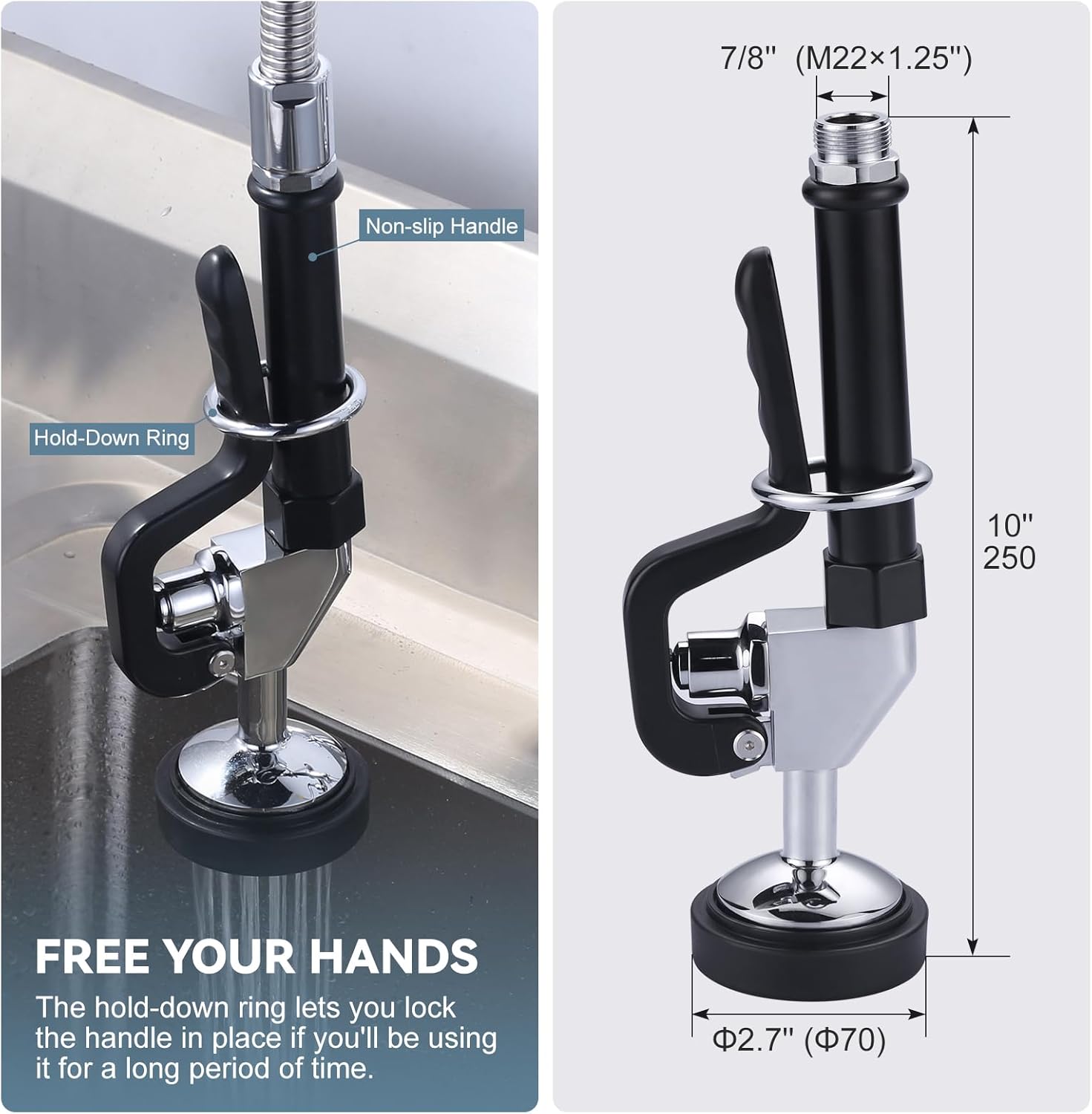 Commercial Sink Sprayer Head: 7/8"-20UNEF Black Pre Rinse Sprayer - 3.85 GPM High Pressure Pull Down Spray Head - Handheld Dish Sprayer Nozzle for Commercial Kitchen Faucet (Chrome Finished) - Image 4