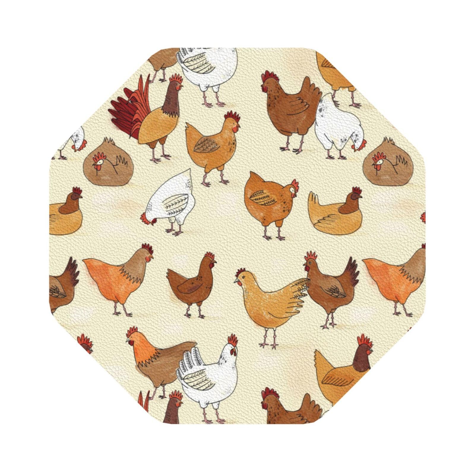 A Brood of Chickens PU Leather Coasters Set of 6 Octagon Drink Coasters