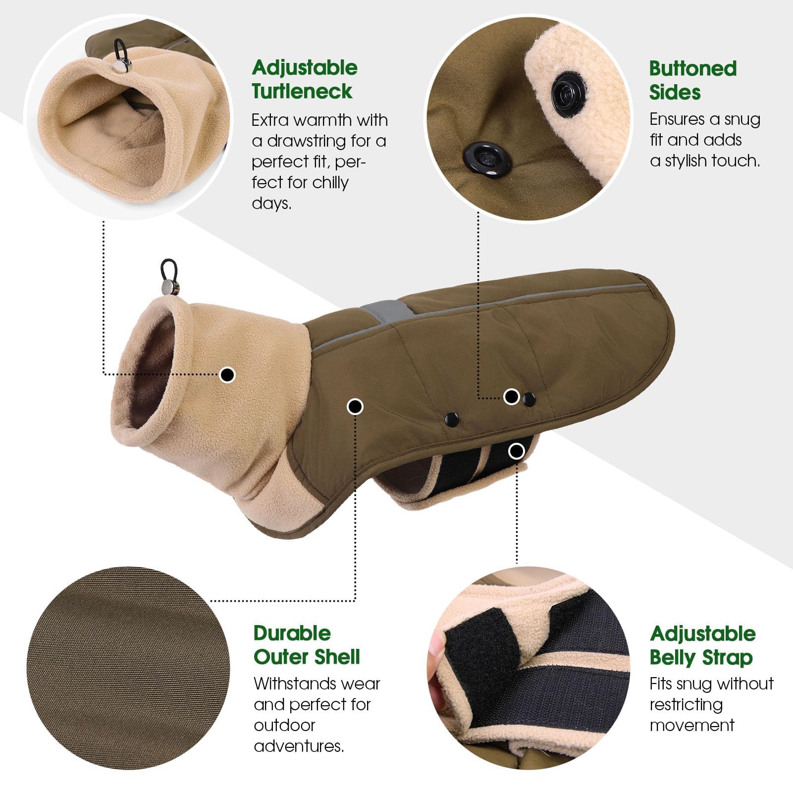 ASENKU Wasserdichter Hundemantel Winter M mit Fleece für mittelgroße Hunde | Reflektorstreifen, Klettverschluss, Hundejacke Ideal für Spaziergänge bei Kälte und Schnee.Perfekt für Dackel, French Bulldog