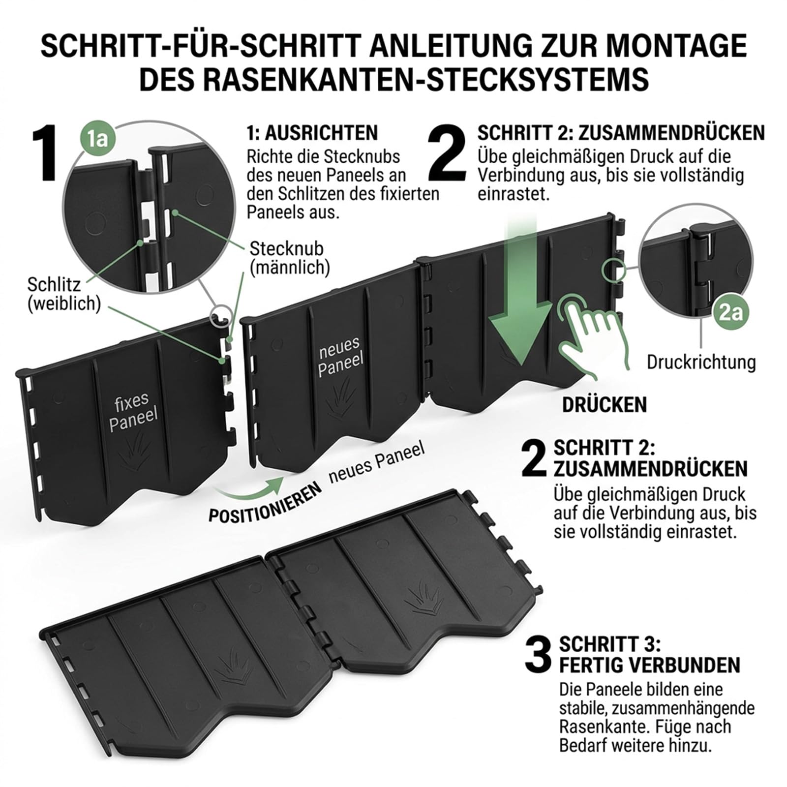 Rasenkante Kunststoff 20,6 m Beetumrandung Stecksystem Flexibel Garten | BURI, 142 Elemente, Mähkante, wetterfest, frostsicher, UV-beständig, recyceltes Material, Garten, unsichtbare Beeteinfassung
