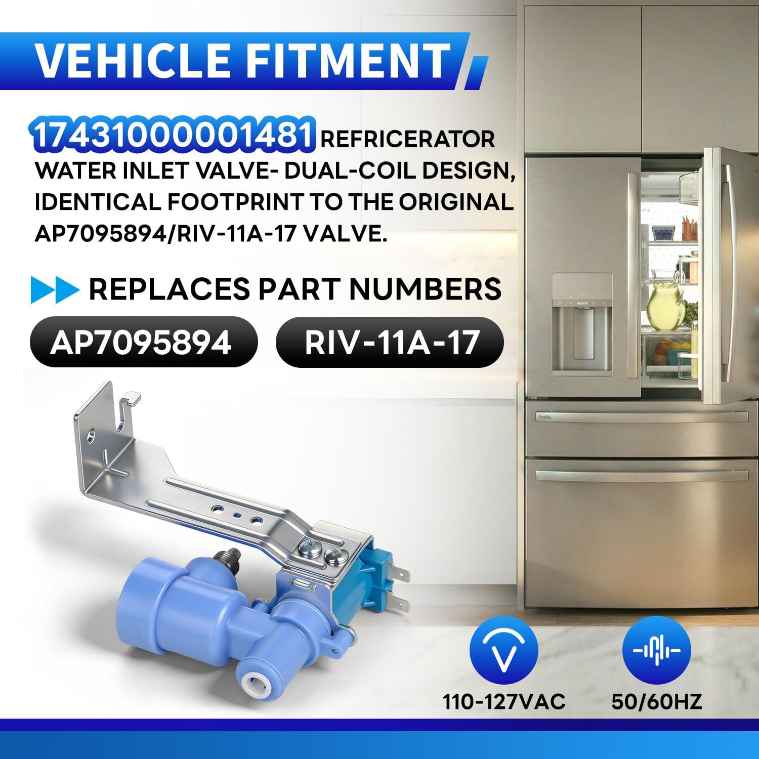 17431000001481 Upgraded Refrigerator Water Inlet Valve Compatible with Midea Restores Ice-Maker & Water Dispenser Flow Replaces AP7095894 / RIV-11A-17 HC767WESS MRQ23B4AST MRQ23B4ABS