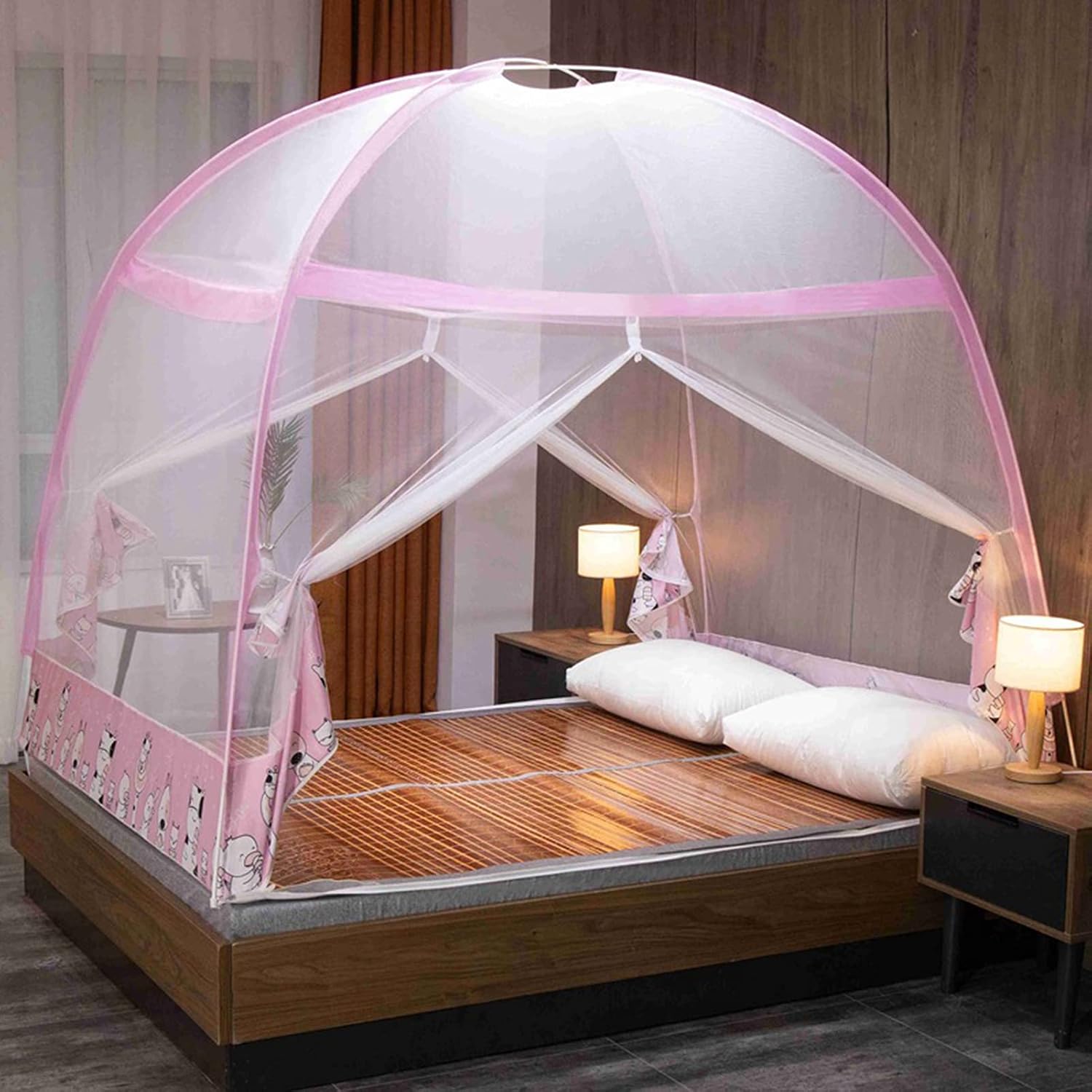 Bed Canopy, Pop Up Mosquito Net with Double Door, Foldable Anti-Mosquito Tent Yurt Easy to Setup for Travel Home Outdoor,Beige,1.8 * 2.2M