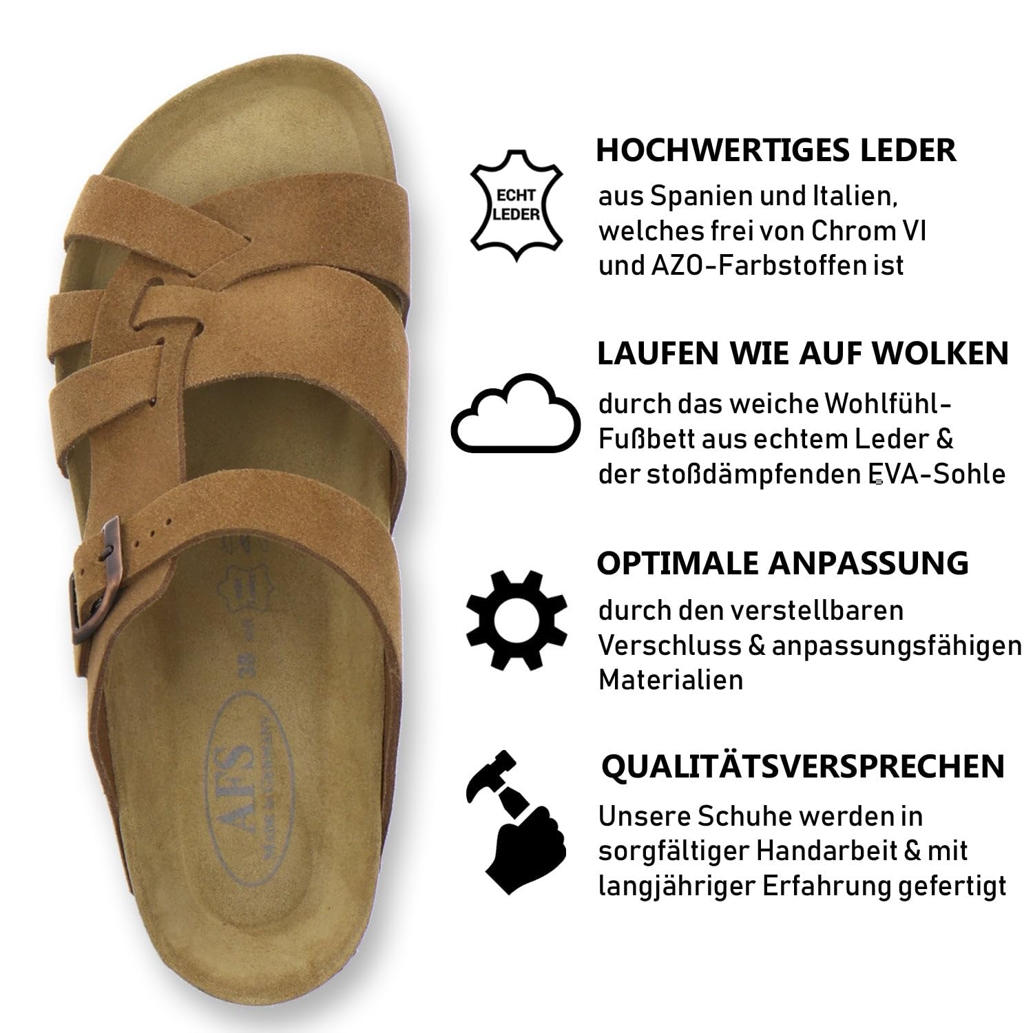 AFS-Schuhe 2122 - Pantuflas para Mujer de Piel auténtica, Suela de EVA, Fabricadas en Alemania