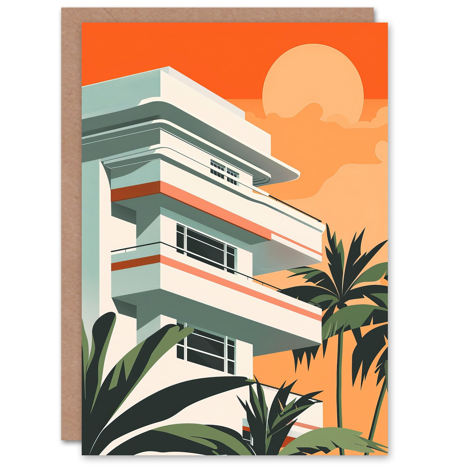 Artery8 Tropical Apartment at Sunset Palm Trees Modern Greeting Birthday Card Him Her All Blank