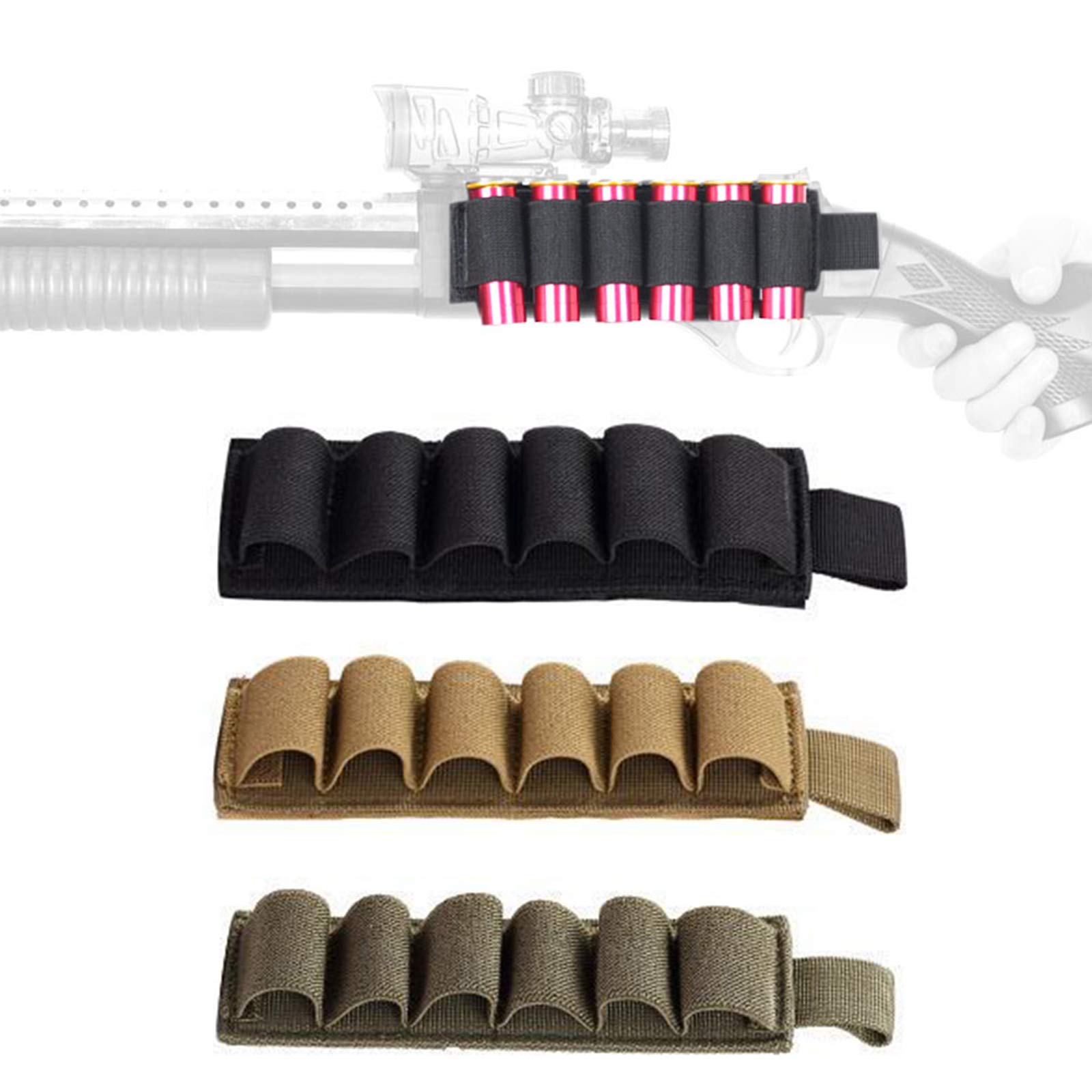 Porta cartucce per Fucili - Porta cartucce per Munizioni 6 Rotondi - Porta Munizioni tattico in Nylon con Strisce adesive per cartucce per Fucili Airsoft(Black)