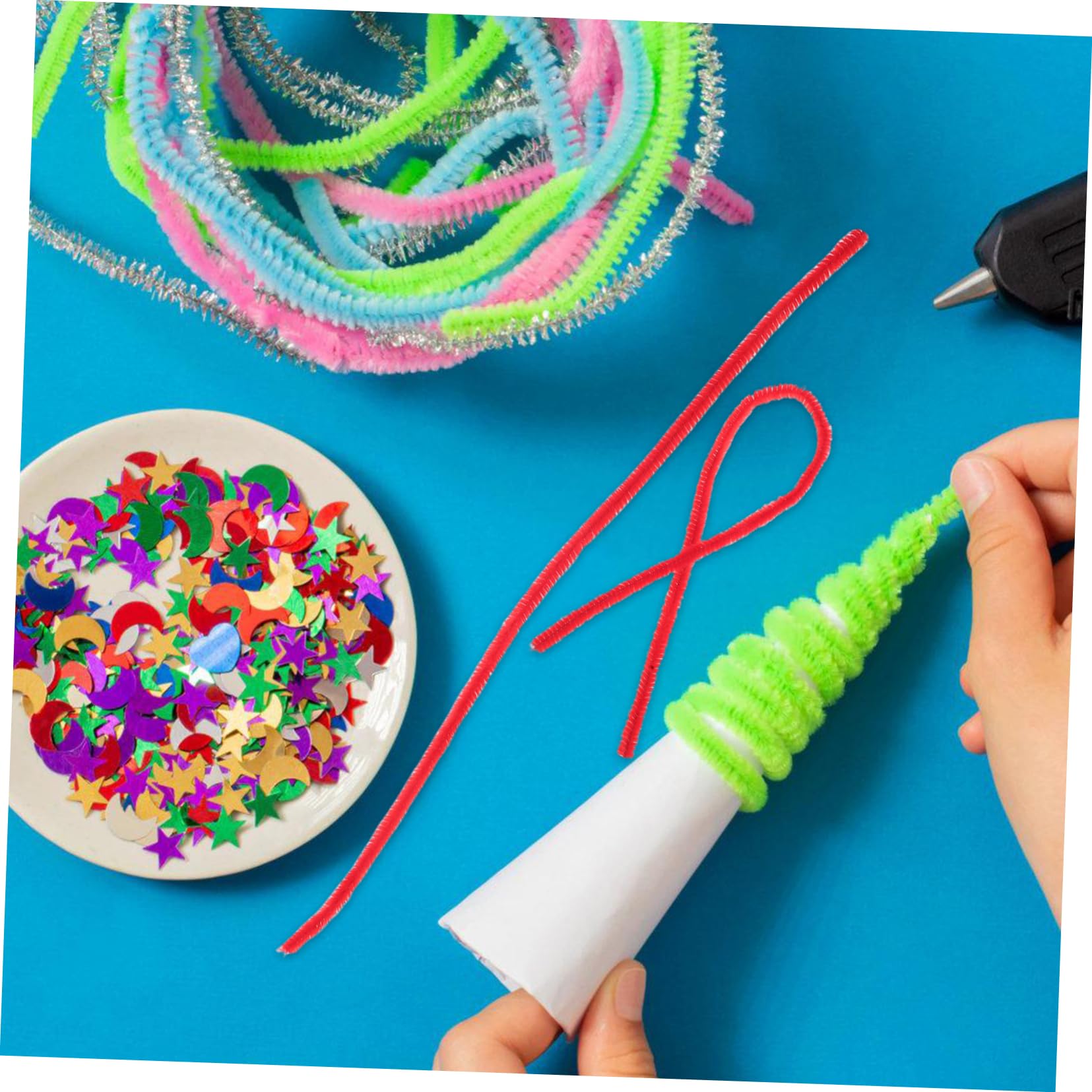 HAPINARY DIY Craft Flowers 100pcs Jumbo Popsicle Sticks Chenille Stems for Boys and Girls Versatile Craft Supplies Twisting Rod