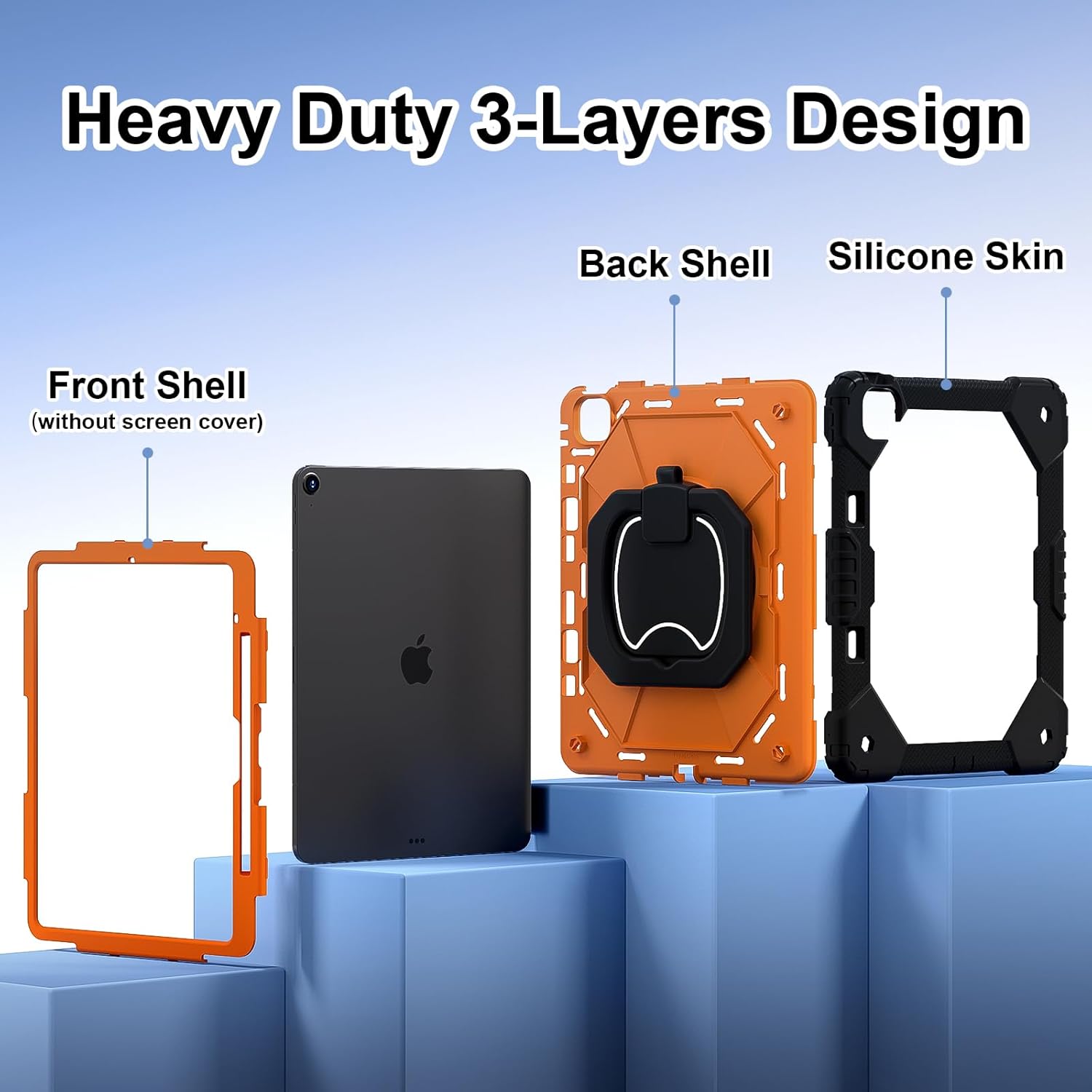 for iPad Air 13 Inch Case M2 2024 Shoulder Strap & Pen Holder Heavy Duty Case for iPad Air 13 (Black+ Orange)