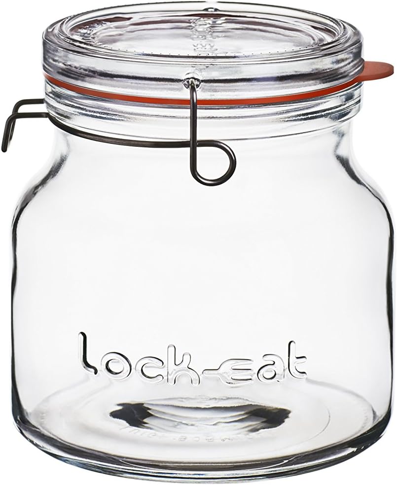 Luigi Bormioli Lock-Eat 3pc Jar Set (Set of 3) : Innovative Glass Lid, Easy to Close, Easy to Open, Dishwasher Safe, Microwave Safe, Canning Safe, Freezer Safe, Stackable Jars