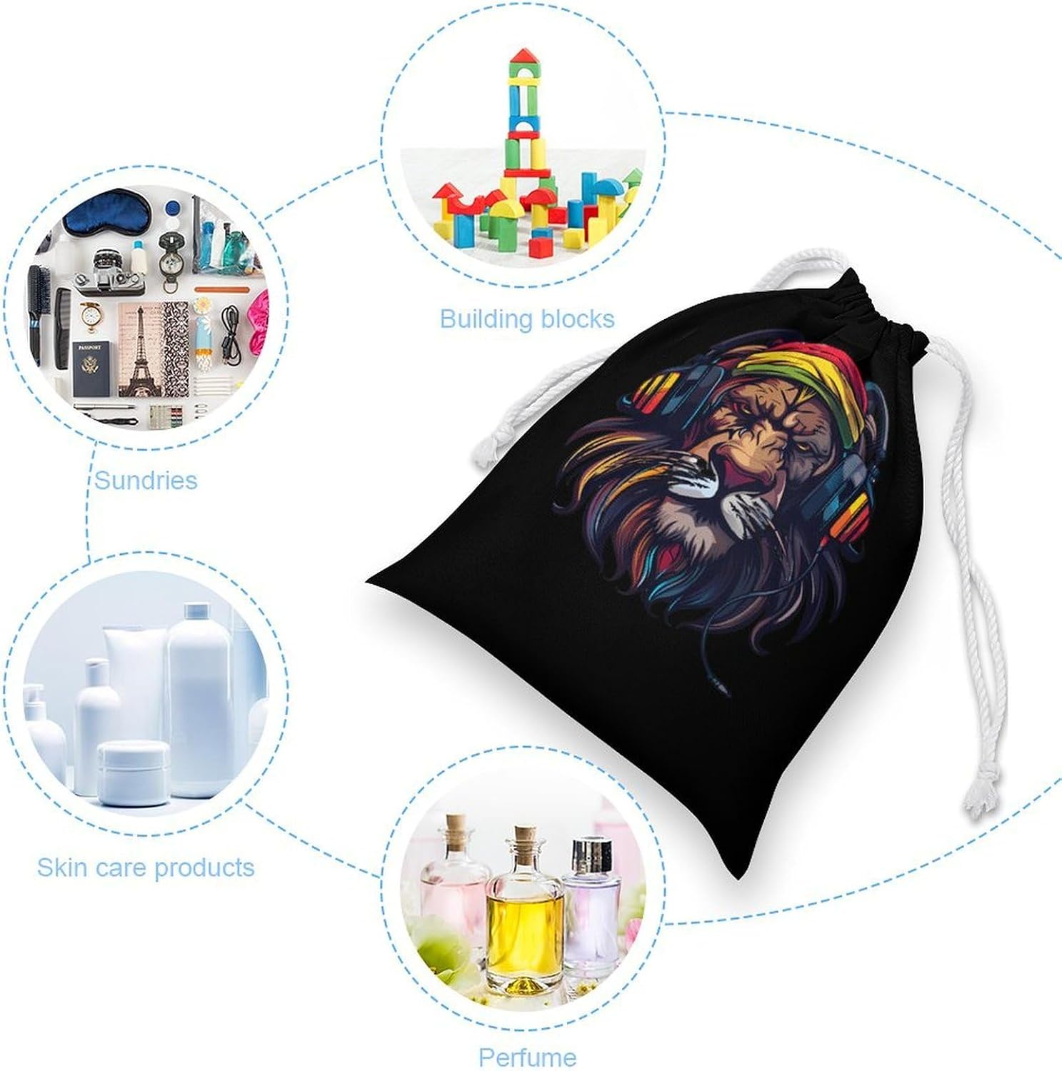 Rasta Reggae Music Lion Drawstring Storage Bag Gift Pouches 8 * 9 image 3