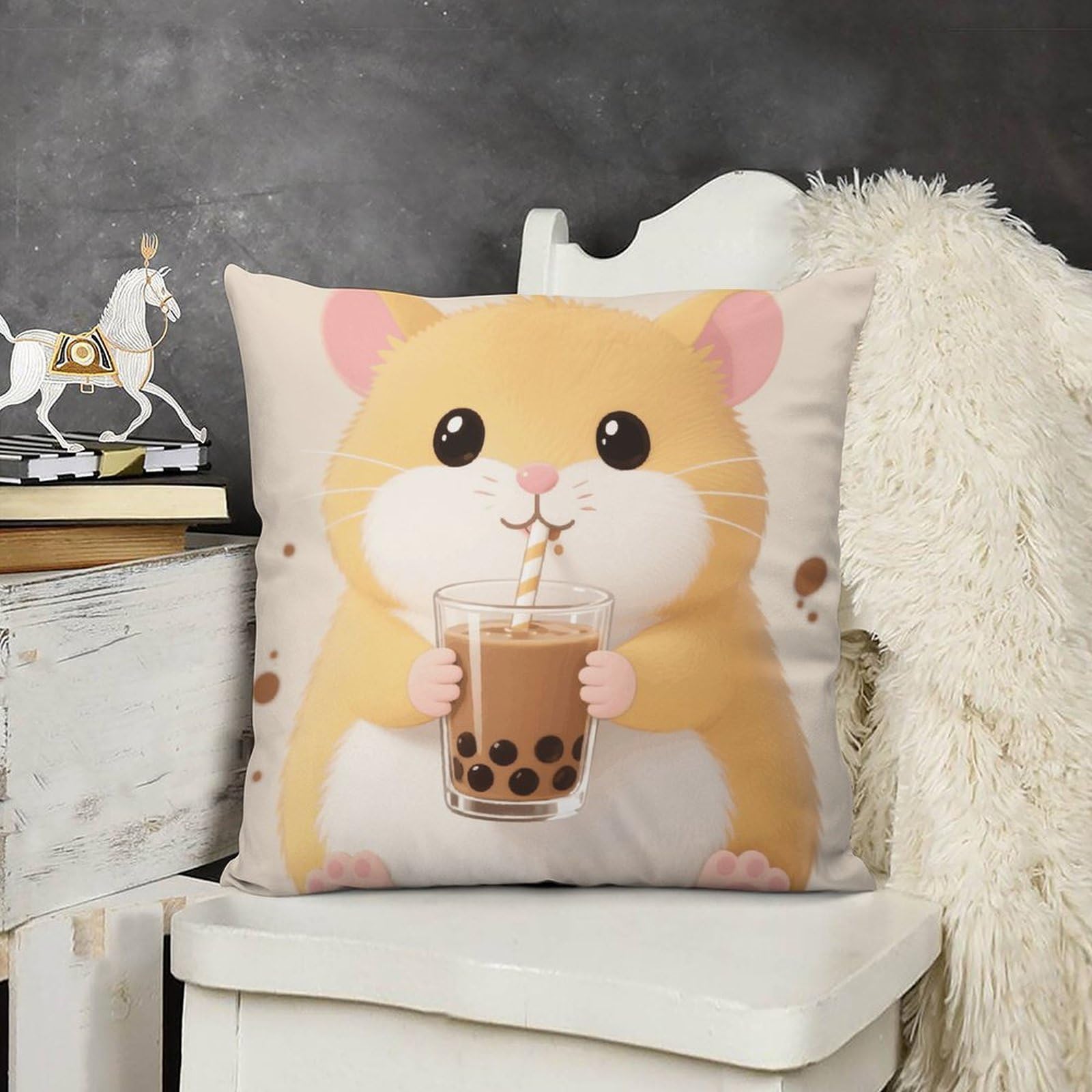 FodPand Boho Farmhouse Hamster Pillow Covers with Hidden Zipper 24x24 Soft Plush Cushion Cover Decorative Throw Pillow Cases for Couch Bed Sofa Living Room Indoor Outdoor Home Decor