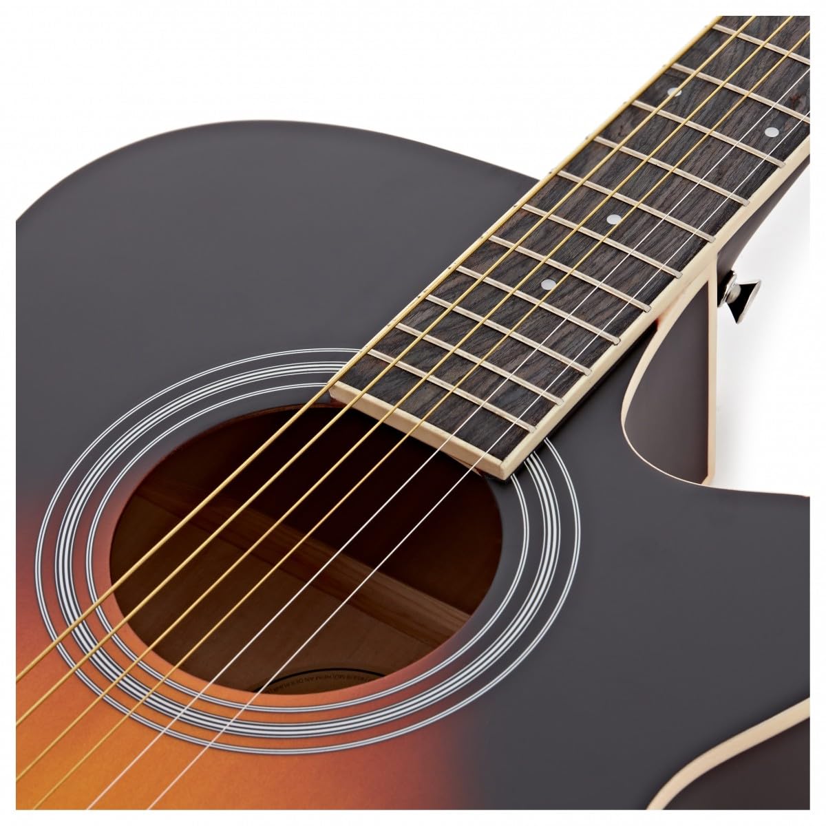 Chitarra acustica Cutaway Singolo di Gear4music, Sunburst | Costruzione in tiglio per un tono brillante ed equilibrato, manico a C comodo, cutaway per accesso completo alla tastiera