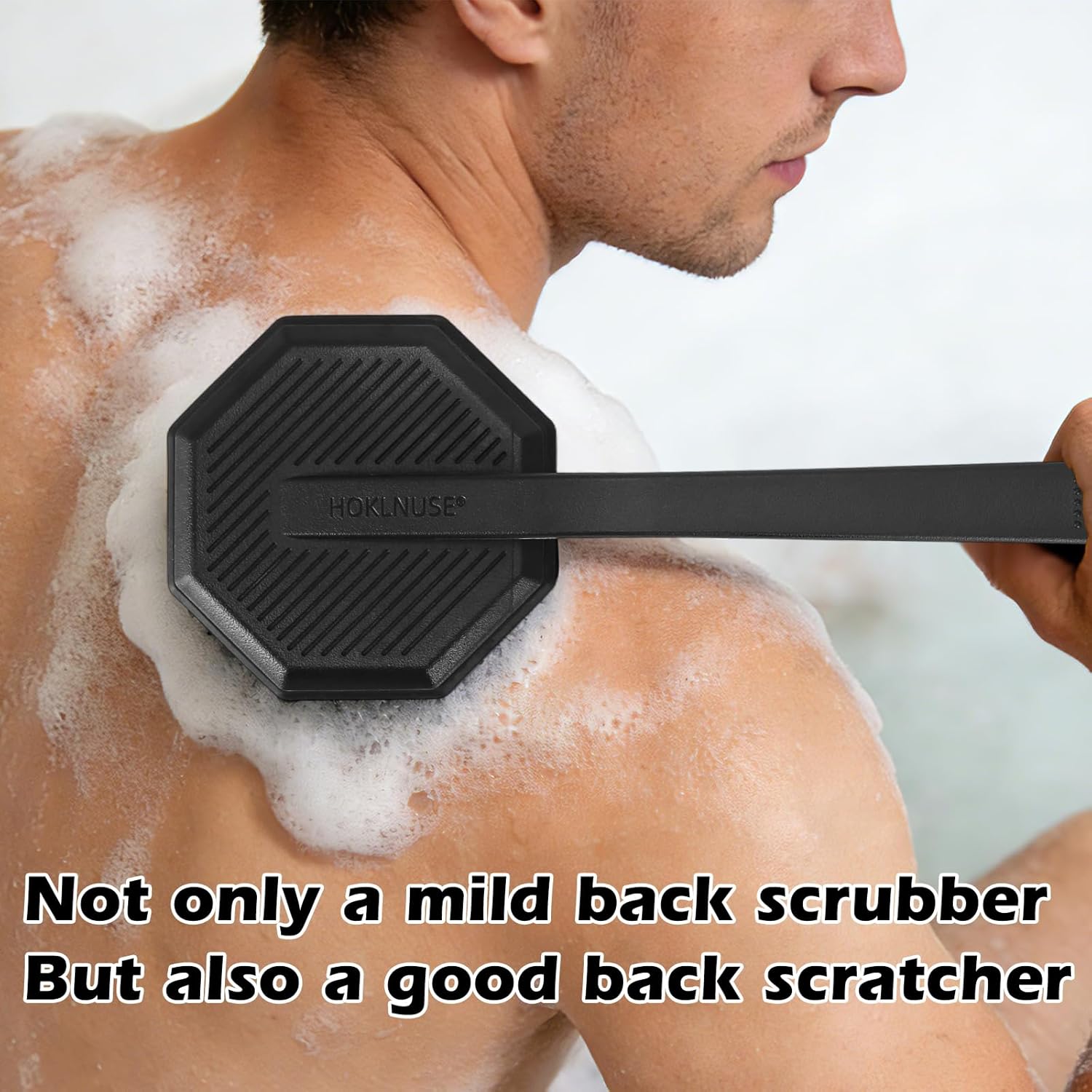 HOKLNUSE Silicone Back Scrubber with Anti-Slip Long Handle Mild Exfoliating Body Shower Brush Soap Applicator Durable Back Scratcher Bath Shower Accessories for Men Women