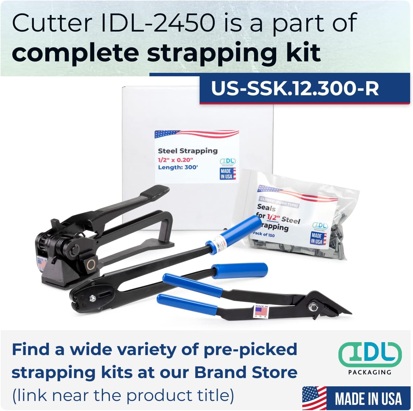 IDL Packaging IDL-2450 HD Strapping Cutter for Steel and Plastic Strapping up to 1 1/4" Wide and up to 0.031" Thick, USA Made – Low-Nose Profile & Soft-Touch Rubber Handle