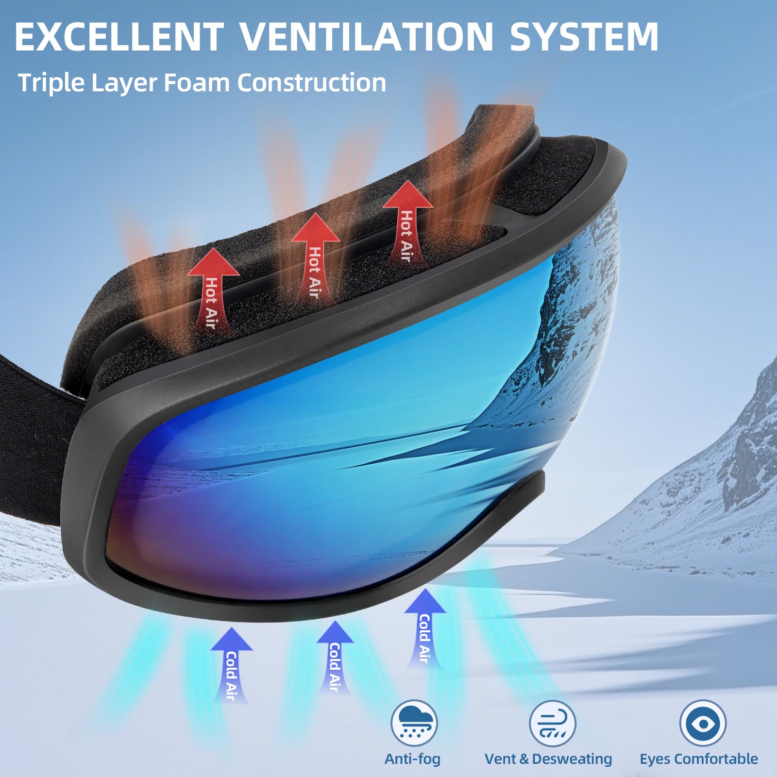 Freela Occhiali da sci OTG uomo donna sopra occhiali neve snowboard sport occhiali per adulti giovani 100% protezione UV400 anti nebbia