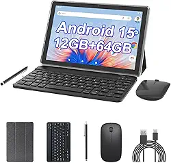 Tablet Android 15 de 10 polegadas, tablets 2 em 1 com capa de teclado, mouse Stylus, 10 GB de RAM, 64 GB de ROM, expansão de 1 TB, processador quad-core, tablet PC, 5G WiFi6, BT5.0, 6000mAh, tela IPS