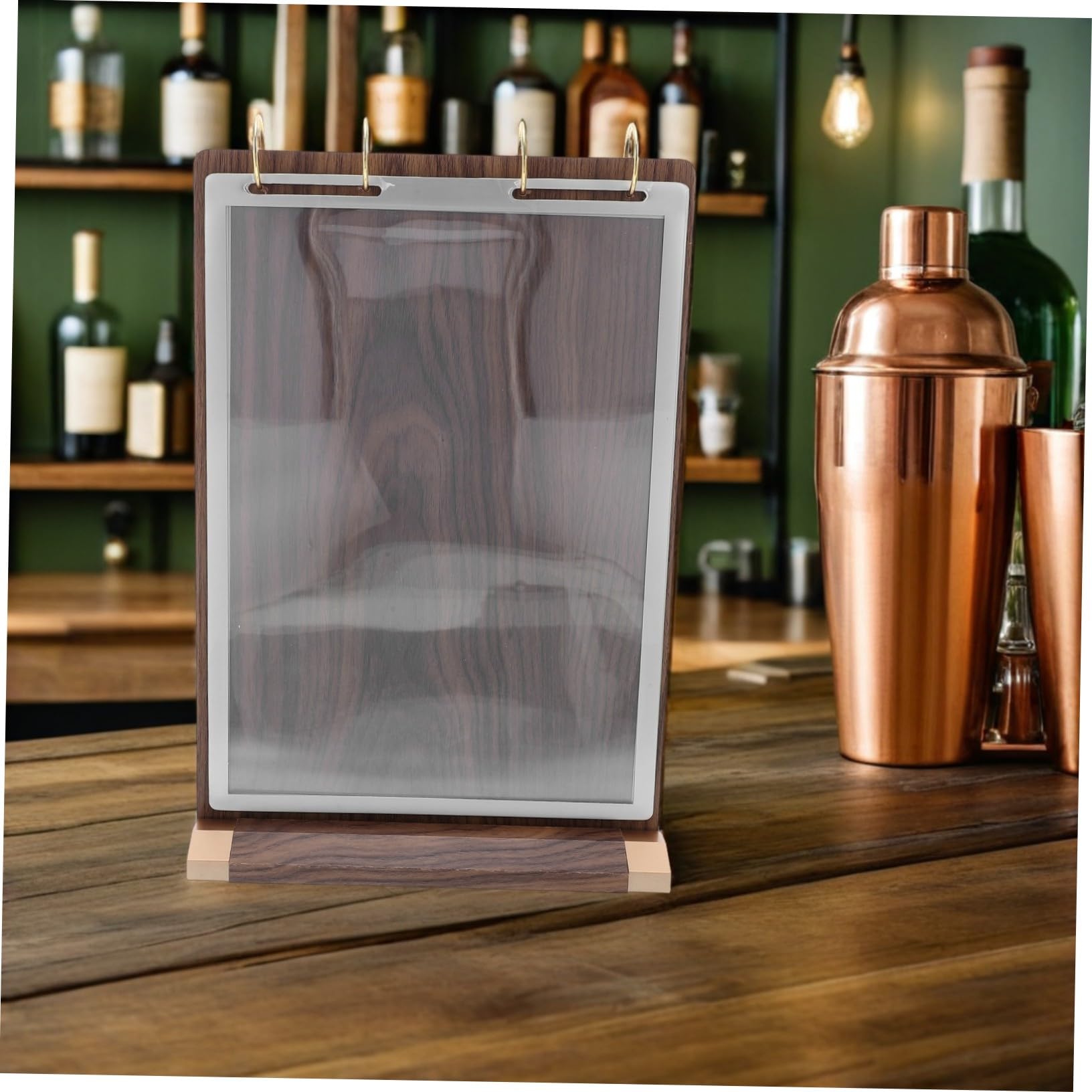 ABOOFAN Soporte para Menús de Mesa de Nogal Natural Exhibidor de Cartas con Base de Madera Páginas Doble Cara Porta Carteles para Restaurantes y Bares