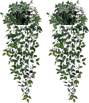 2 Packs Artificial Hanging Plants with Pots for Indoor Decor