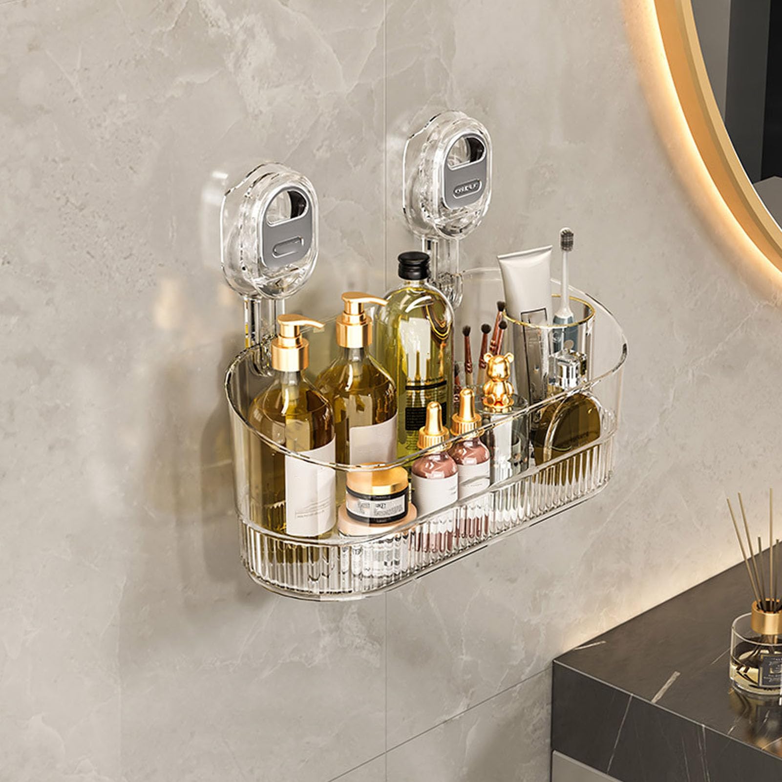 JOROBURO Bathroom Suction Cup Storage Holder Multifunctional Water Plastic Efficient Drainage Suction Cup Shower Caddy Shower Organizer Removable
