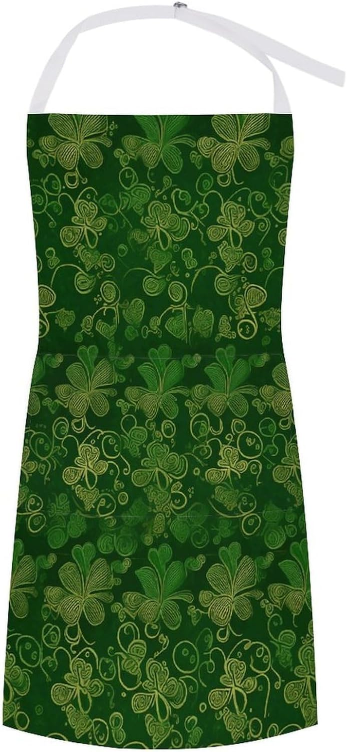 Background St Patrick's Day Glitter Chef Aprons with Pockets Personalized Adjustable Bib Apron for Men Women Fashion Waterproof Cooking Aprons Cute Funny Kitchen Apron for Work Home&Gift