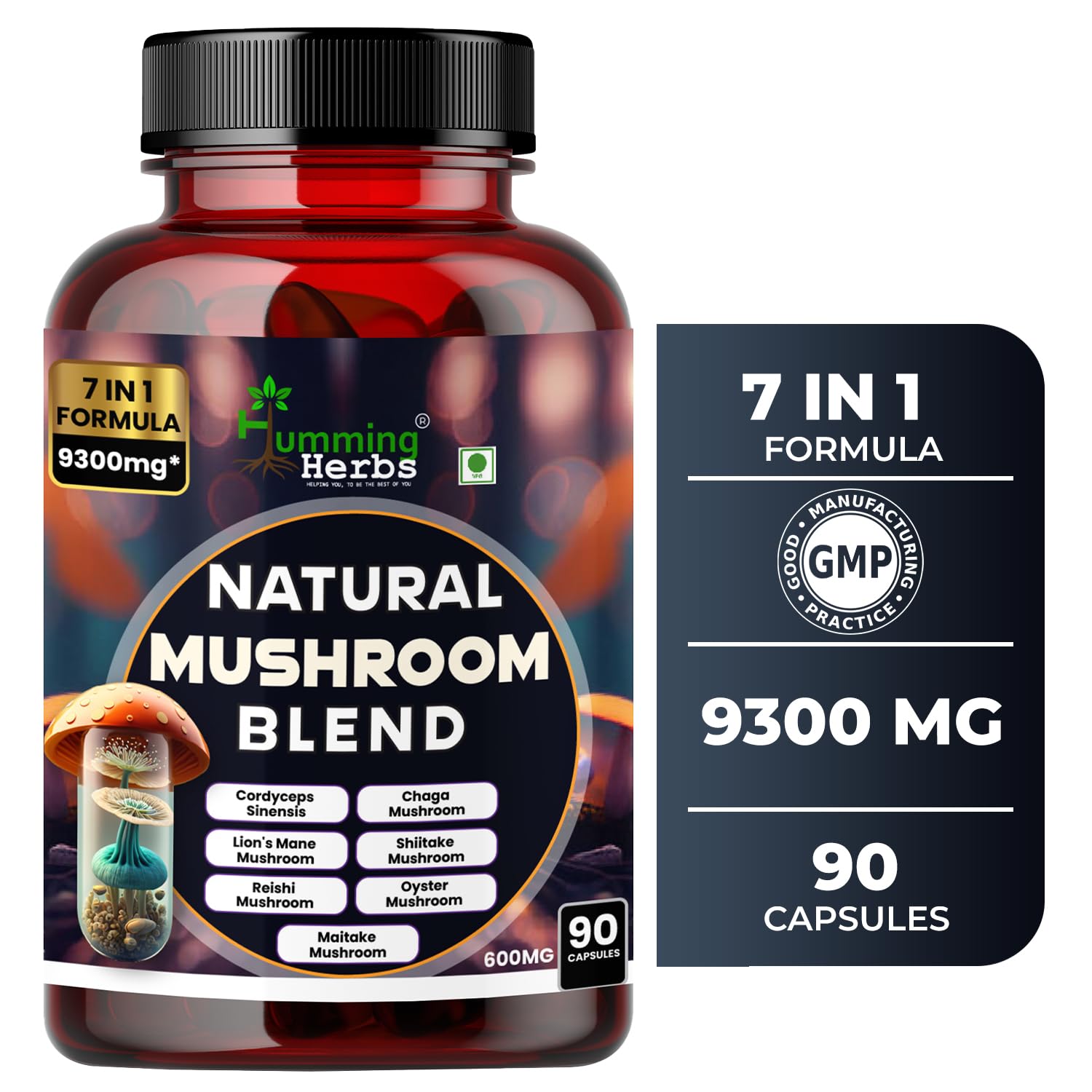 Humming Herbs Natural Mushroom Blend - 7-in-1 Immune Support Formula with Reishi, Chaga, Cordyceps Sinensis, Lions Mane, Shiitake, Enoki, Oyster & Maitake Mushroom, 9300mg - 90 Capsules (B0C1CKXN94) Amazon Price History, Amazon Price Tracker