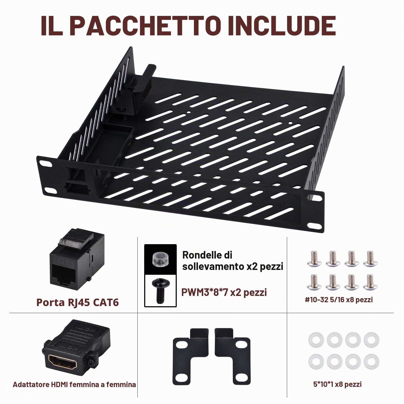 GeeekPi Mensola per mini PC rack da 10" 1U con porta RJ45 CAT6 e porta HDMI per DeskPi RackMate T1/T0