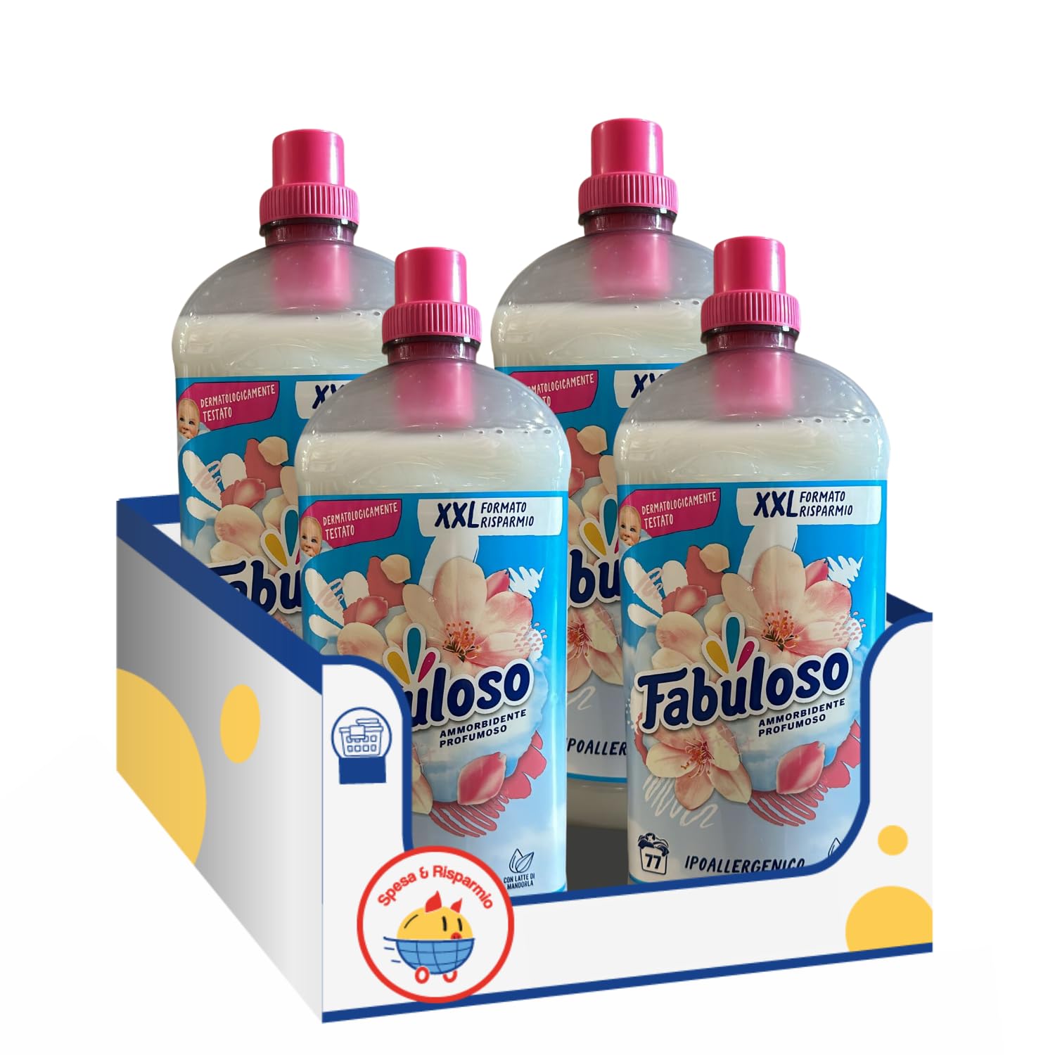 Ammorbidente Profumato XXL Ipoallergenico – 77 Lavaggi – 1700 ml kit con Spugna Brandizzata SPESA & RISPARMIO Inclusa – Variazioni 4/8/12 Pezzi (4)