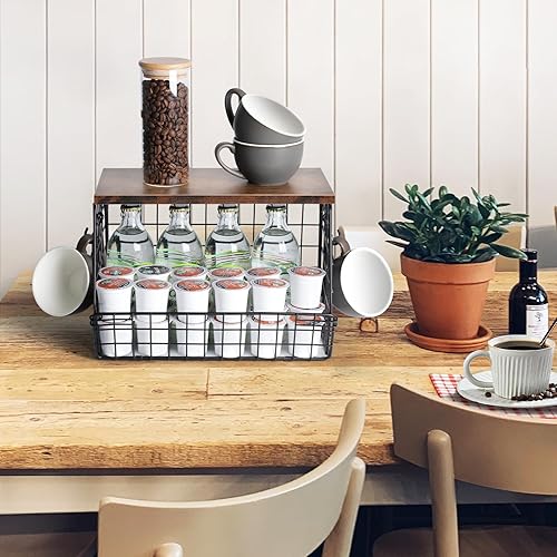 Miniatura 7 de Frutero apilable para encimera de cocina, cesta colgante de pared, cesta de alambre con tapa de madera con ganchos para colgar plátanos, cebolla,