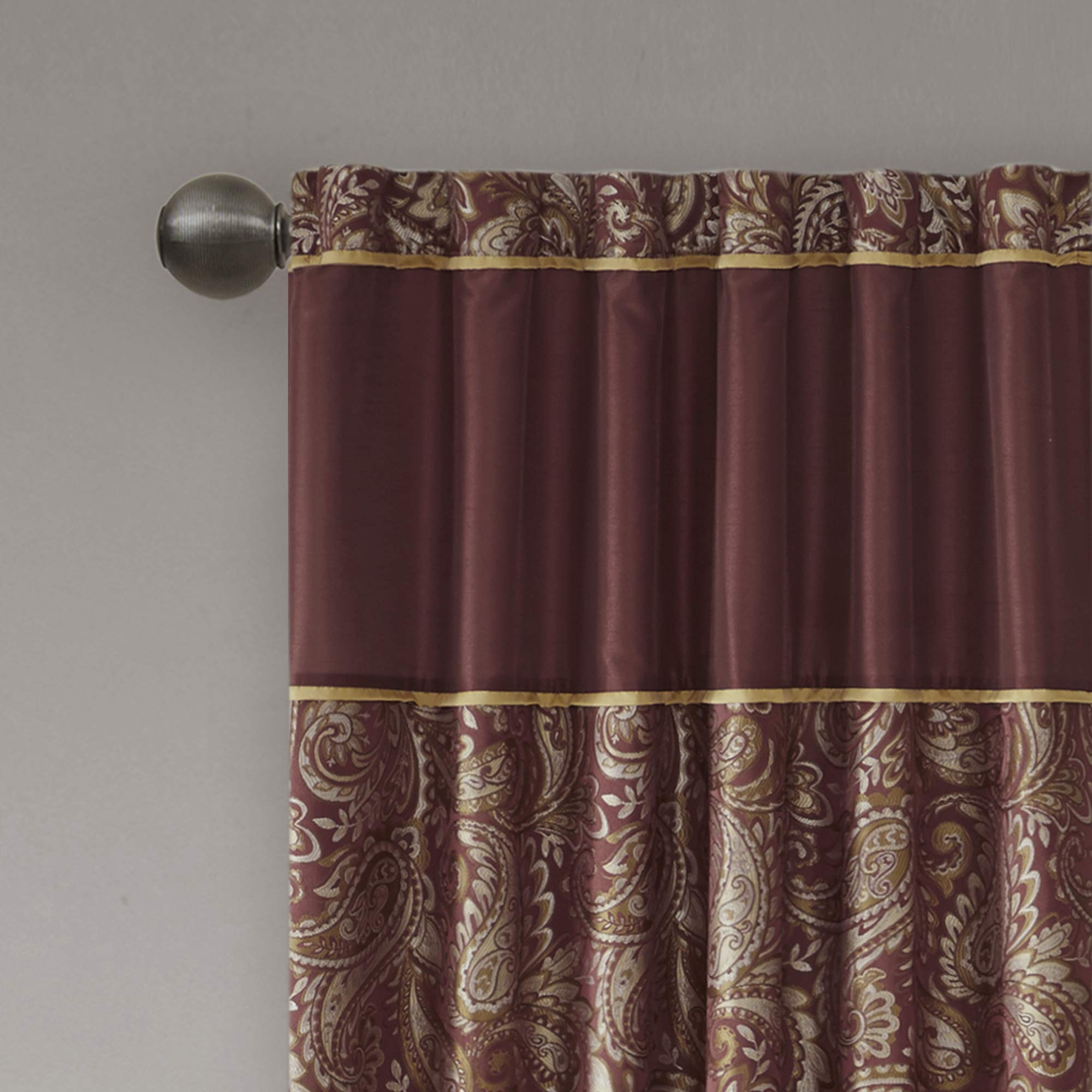 Madison Park Aubrey 2 Panel Curtain Faux Silk Paisley Jacquard, Rod Pocket Curtain for Living Room Kitchen - Image 3