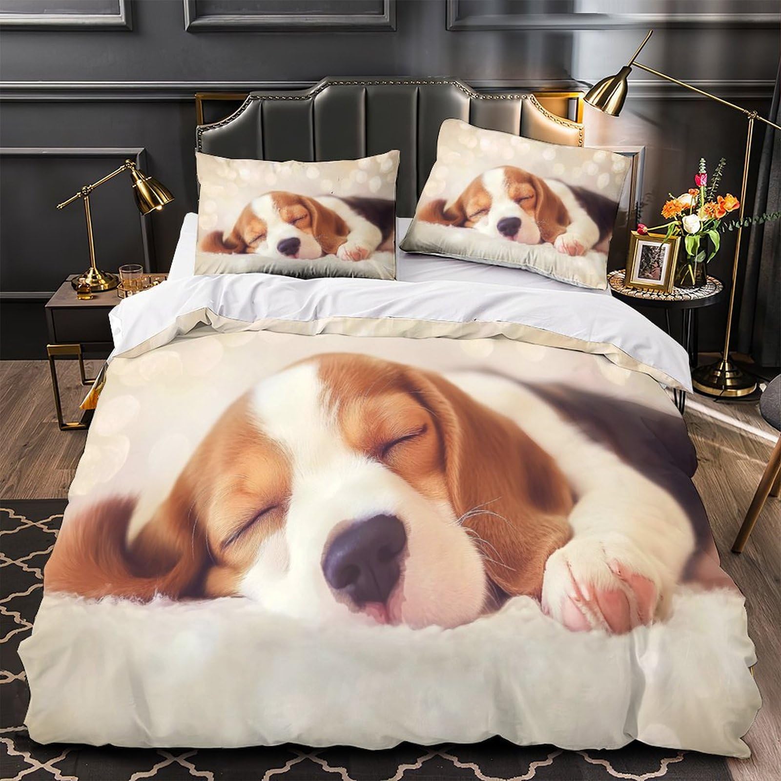 Parure de lit chiot mignon 3D en microfibre premium ultra douce double 200x200
