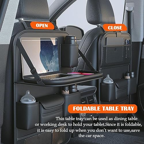 Miniatura 2 de Organizador de asiento trasero de automóvil con bandeja de mesa plegable, protector de respaldo de asiento de automóvil con soporte para teléfono
