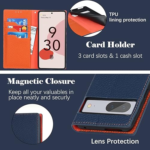 Miniatura 9 de Havaya Funda para Google Pixel 6a con tarjetero con soporte, de piel sintética, magnética, para mujeres y hombres, amarillo y marrón