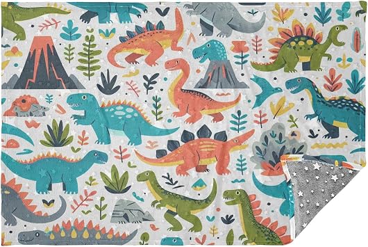 Cartoon Dinosaurs Travel Blanket Glowing in the Dark, Soft 2 in 1 Airplane Blanket 65" x 55", Foldable as Pillow, Luggage Sleeve & Backpack Clip
