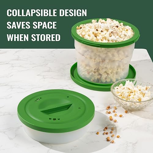 Miniatura 2 de Palomitas de maíz de silicona para microondas, plegable para microondas, tazón de silicona libre de BPA con tapa, recipientes reutilizables para