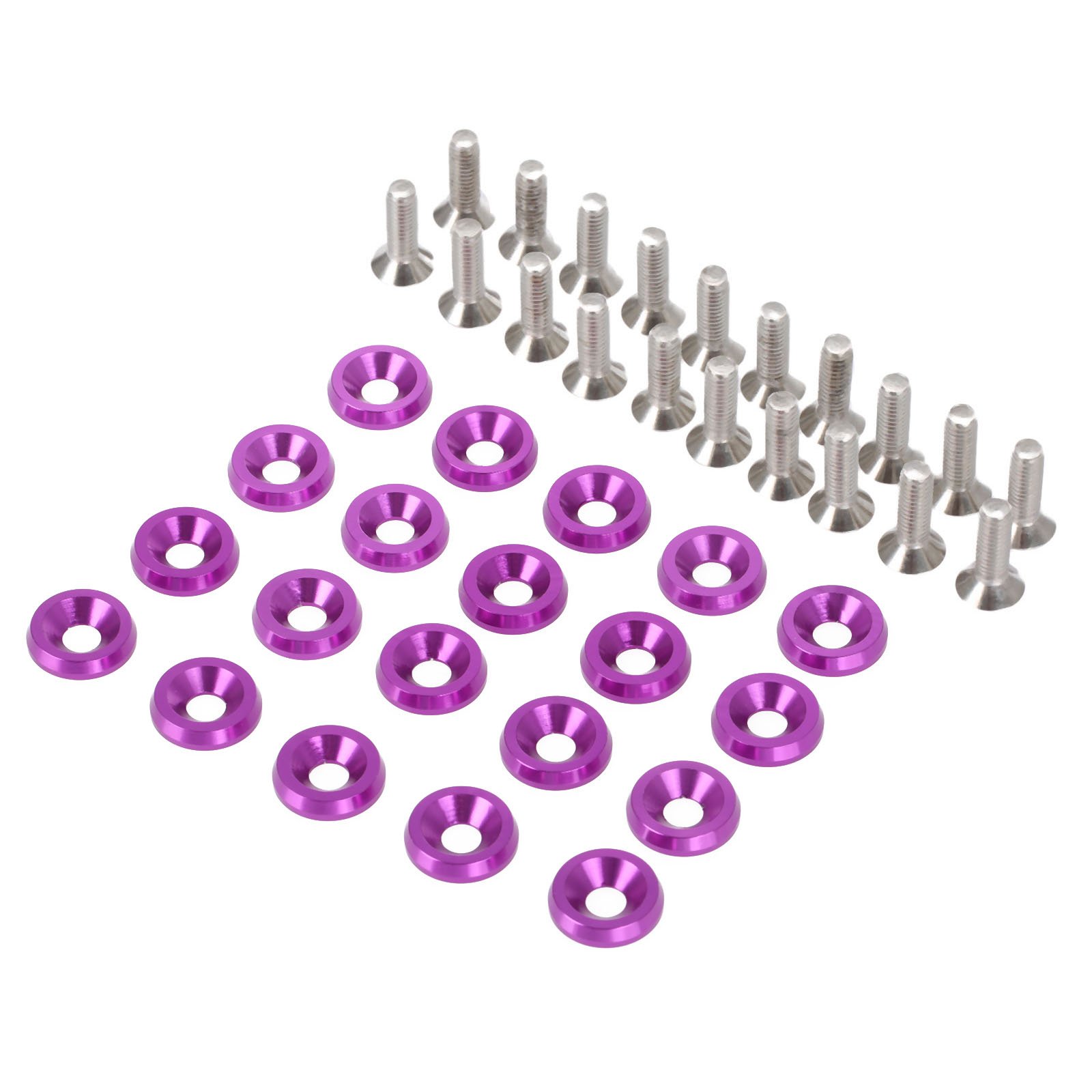 Dophee Purple 20Pcs Billet Aluminum Bumper Fender M6 Screw Bolt Washer Engine Bay Dress Up Kit,